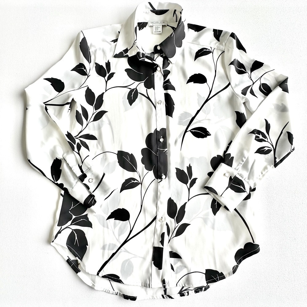 Rachel Zoe Black and White Floral Button-Up Shirt - Picture 2 of 3